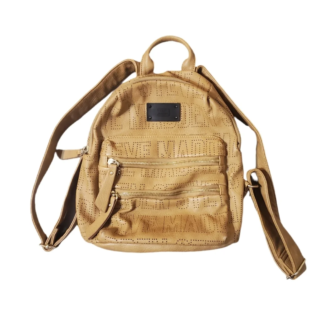 Steve Madden Taupe Camel Brown Perforated Logo Mini Backpack‎